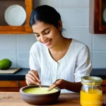 천연화장품 화학성분 비교 - **Prompt:** A serene and vibrant woman, appearing to be in her late 20s, with a gentle smile and cle...