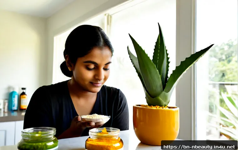 천연화장품 성분 안정성 - Photorealistic natural cosmetics safety scene, Bengali South Asian woman in a bright clean home gent...