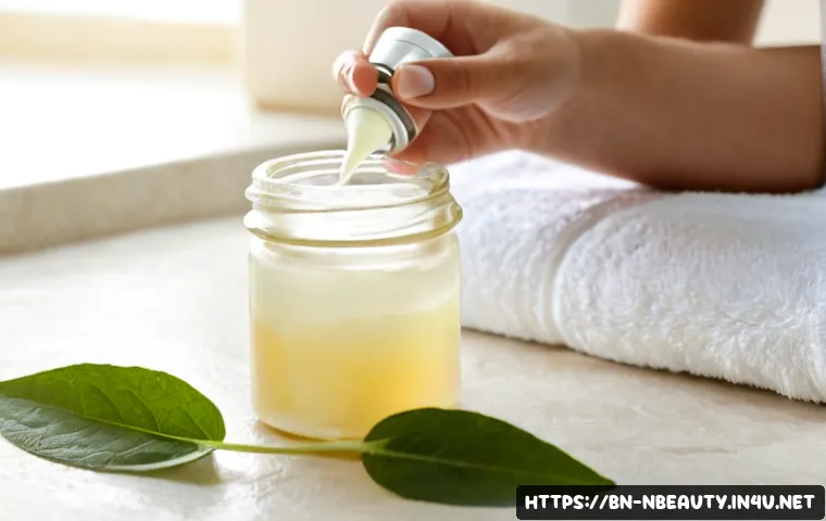 Home 17 천연화장품과 피부장벽 보호 - Photorealistic close-up skincare still life: unbranded frosted glass jars of natural cream, a small ...